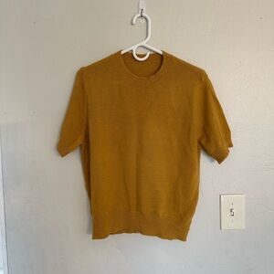 SHEIN Yellow Short Sleeve Tee with Ribbed Edges